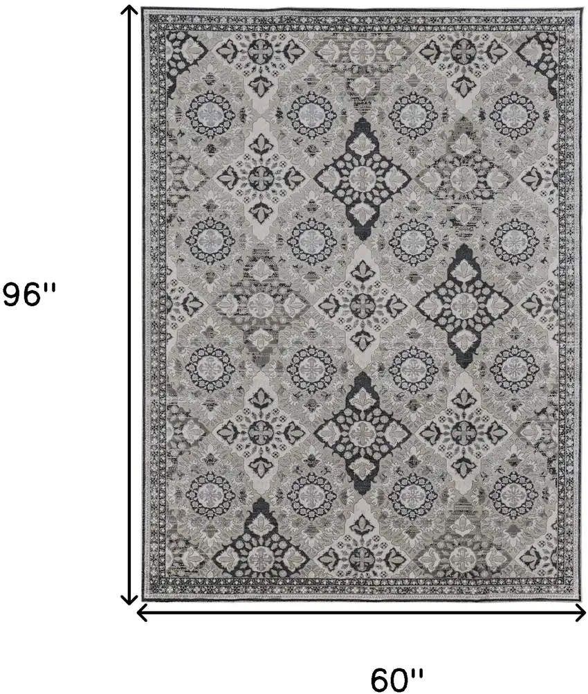 Gray And Black Floral Power Loom Area Rug Photo 5