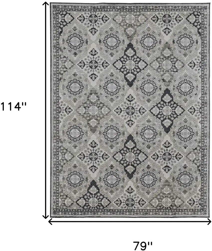 Gray And Black Floral Power Loom Area Rug Photo 4