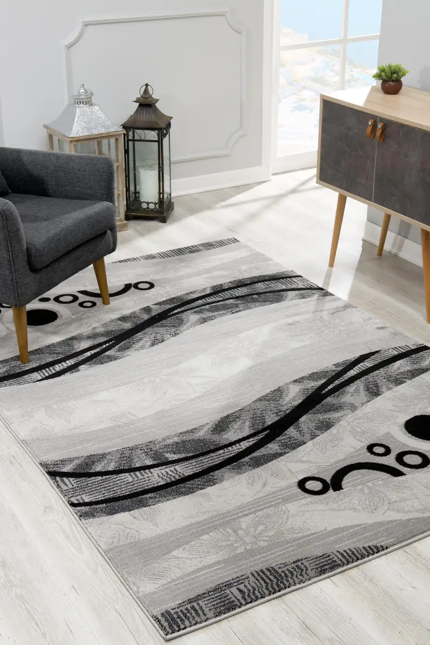 Gray And Black Geometric Area Rug Photo 7