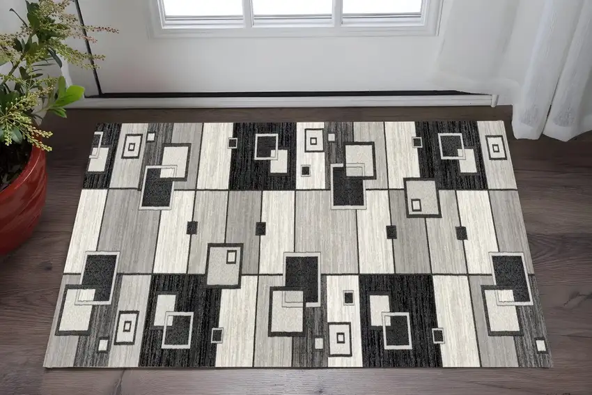 Gray And Black Geometric Area Rug Photo 1