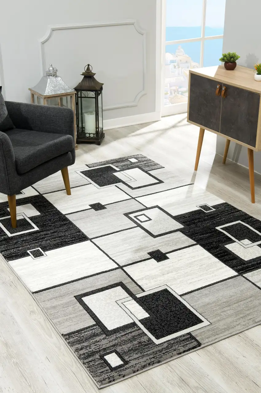 Gray And Black Geometric Area Rug Photo 8