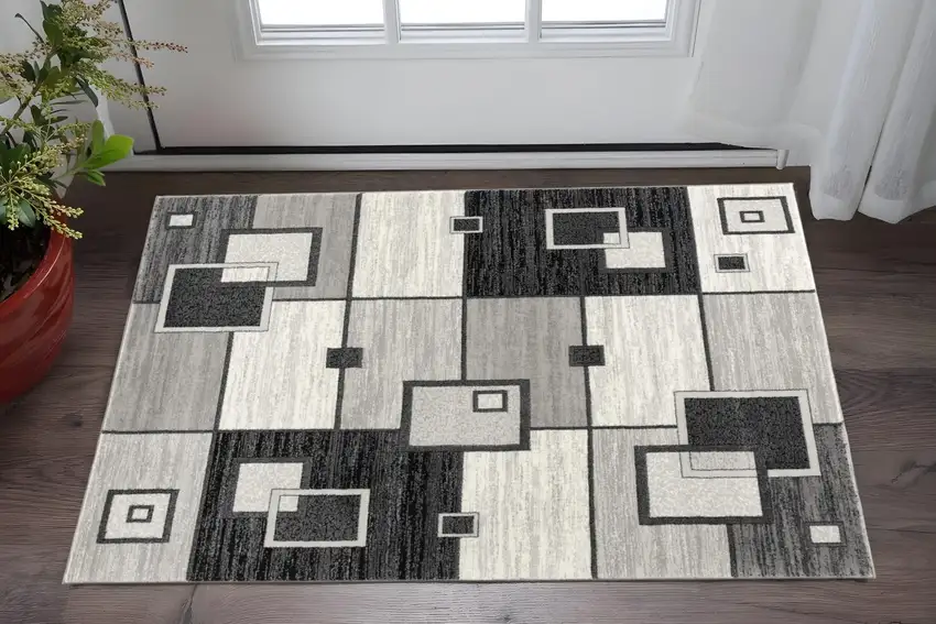 Gray And Black Geometric Area Rug Photo 1