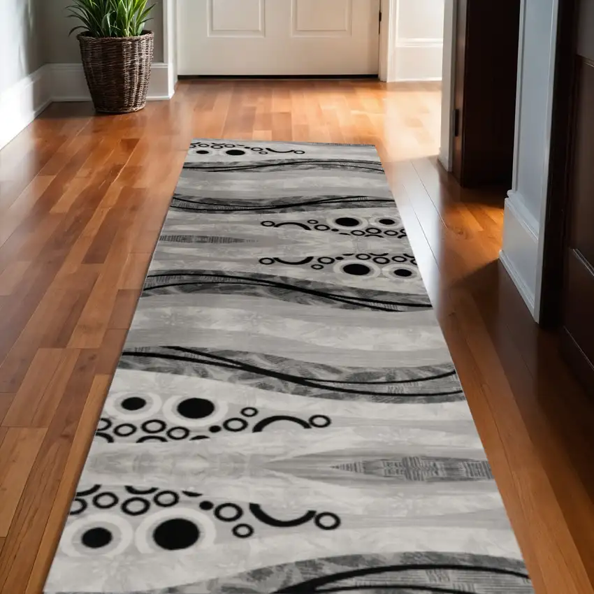 Gray And Black Geometric Runner Rug Photo 1
