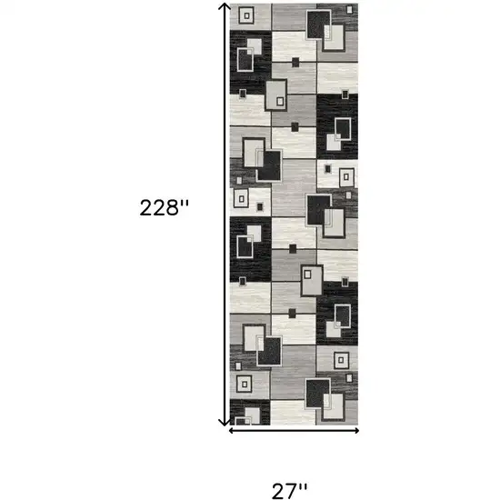 Gray And Black Geometric Runner Rug Photo 3