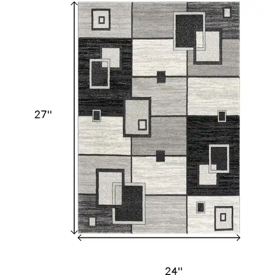 Gray And Black Geometric Square Rug Photo 3
