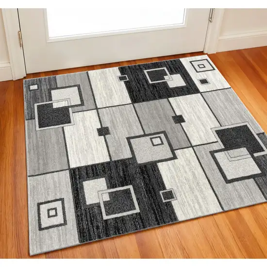 Gray And Black Geometric Square Rug Photo 1