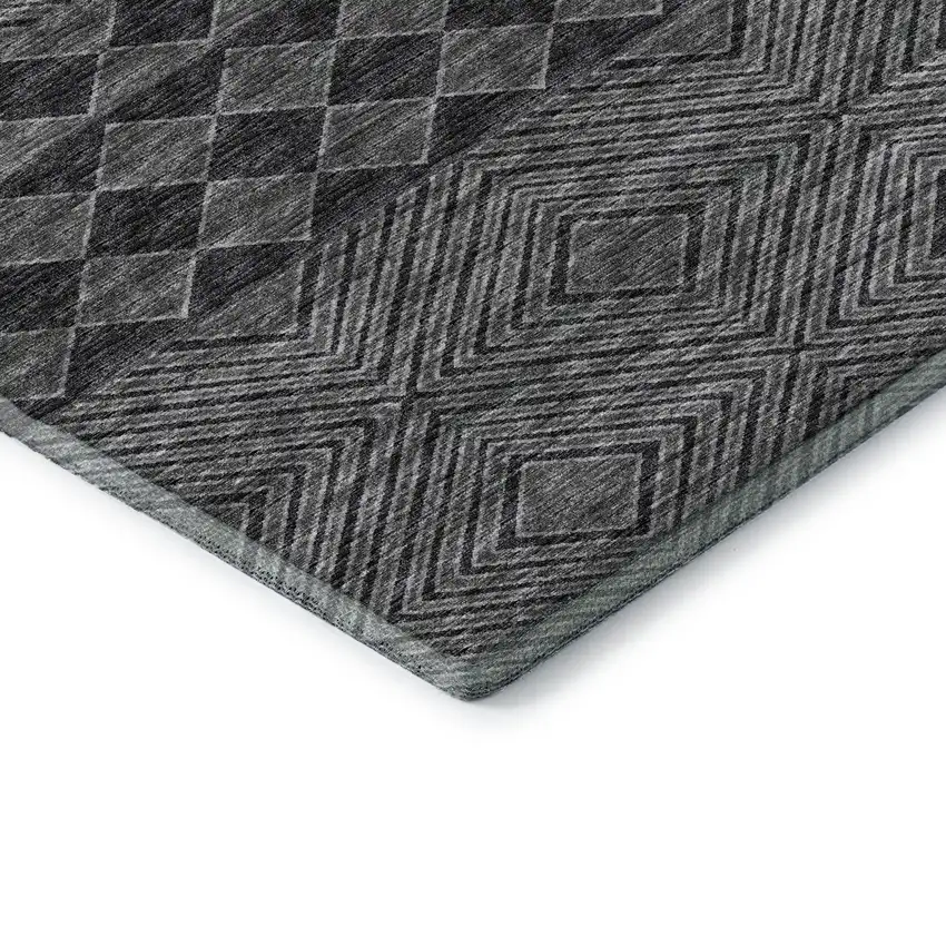 Gray And Black Geometric Washable Area Rug With UV Protection Photo 8