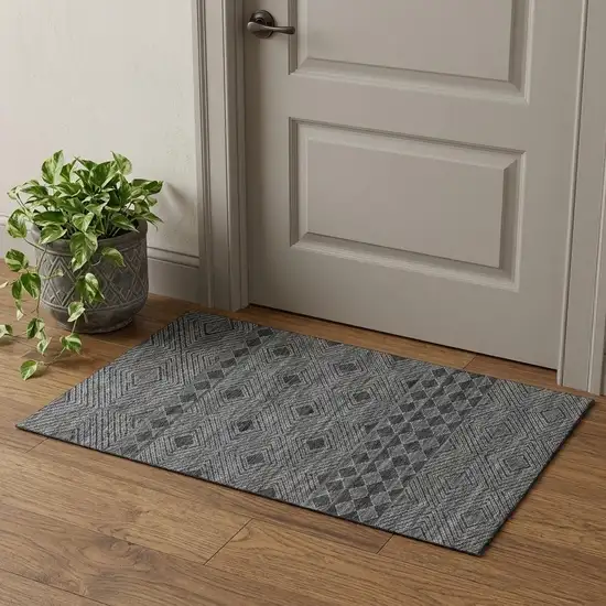 Gray And Black Tribal Distressed Washable Area Rug With UV Protection Photo 1