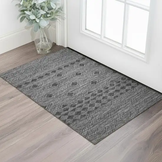 Gray And Black Geometric Washable Area Rug With UV Protection Photo 1