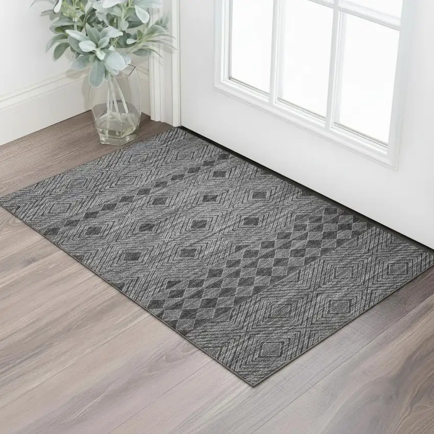 Gray And Black Geometric Washable Area Rug With UV Protection Photo 1