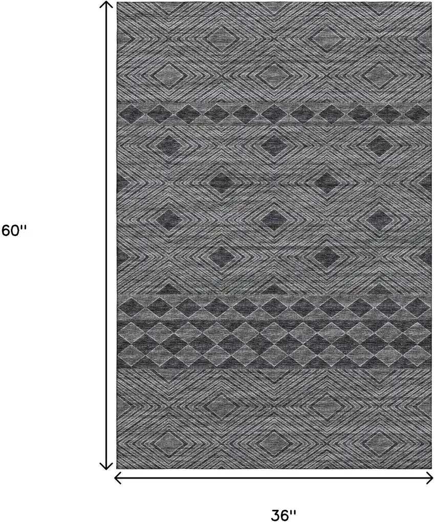 Gray And Black Geometric Washable Area Rug With UV Protection Photo 3