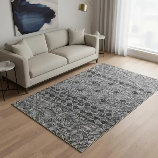Gray And Black Geometric Washable Area Rug With UV Protection Photo 1