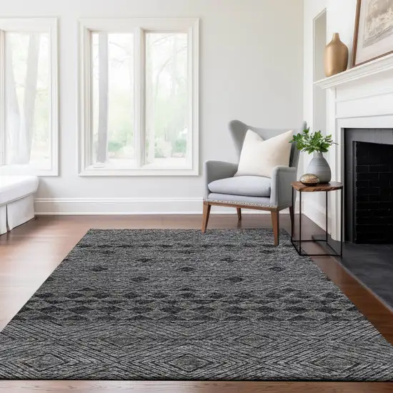 Gray And Black Geometric Washable Area Rug With UV Protection Photo 5