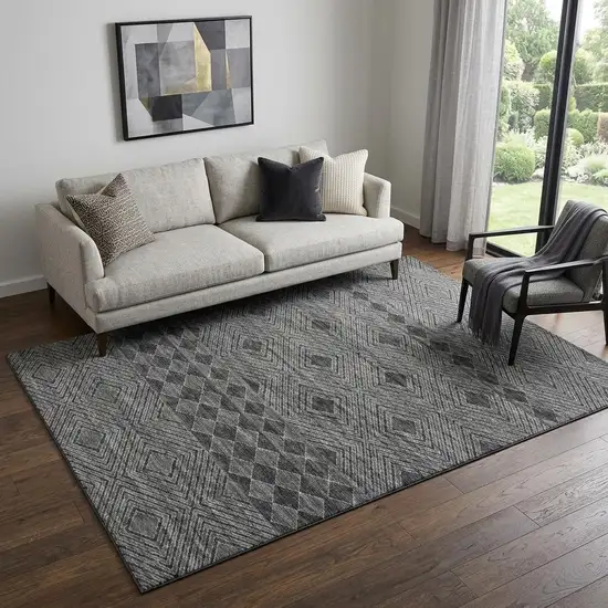 Gray And Black Geometric Washable Area Rug With UV Protection Photo 1
