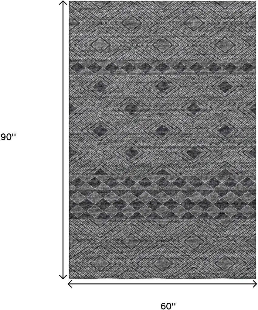 Gray And Black Geometric Washable Area Rug With UV Protection Photo 3