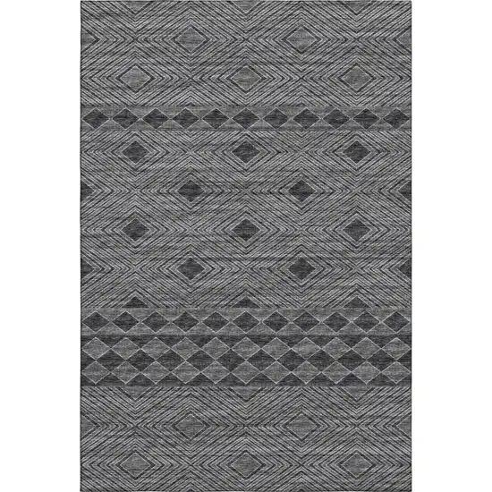 Gray And Black Geometric Washable Area Rug With UV Protection Photo 2