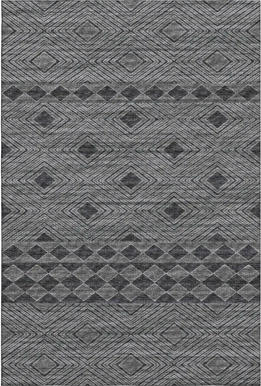 Gray And Black Geometric Washable Area Rug With UV Protection Photo 2