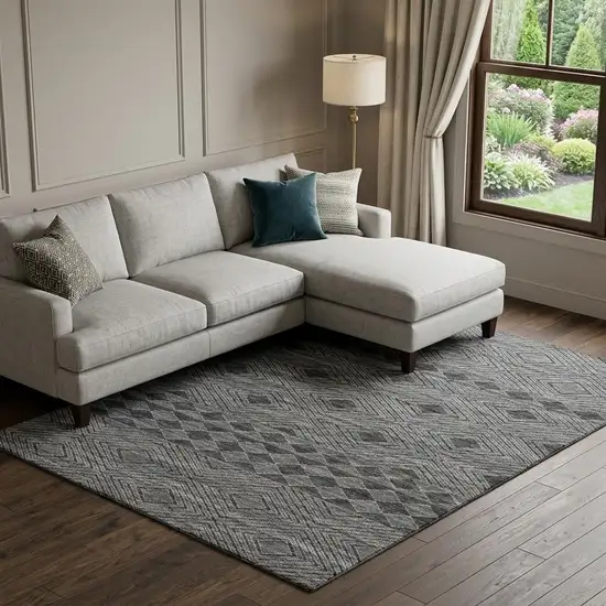 Gray And Black Geometric Washable Area Rug With UV Protection Photo 1