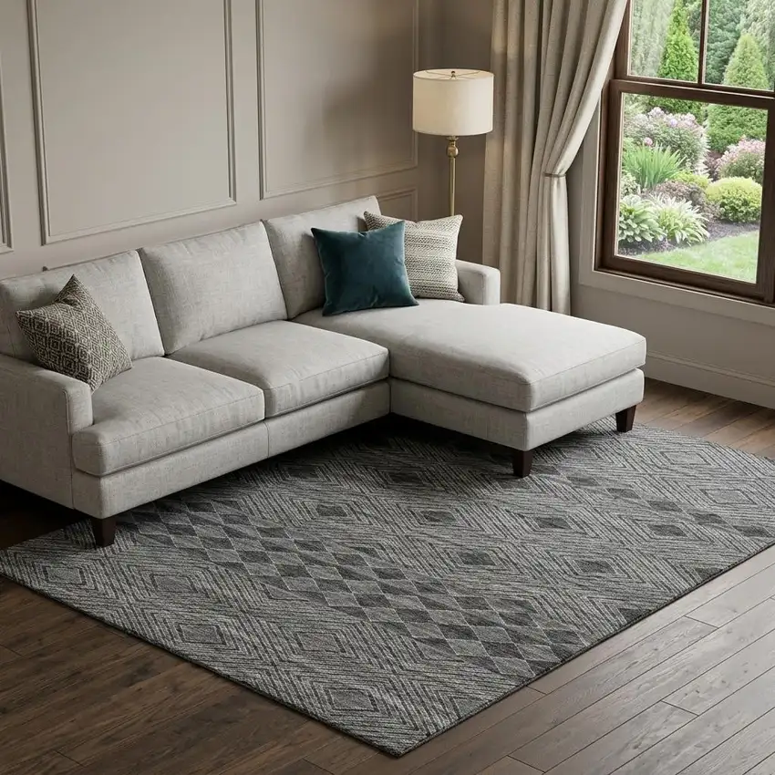 Gray And Black Geometric Washable Area Rug With UV Protection Photo 1