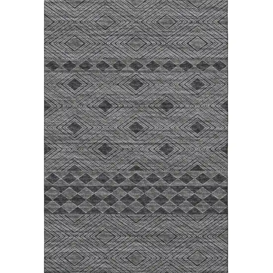 Gray And Black Geometric Washable Area Rug With UV Protection Photo 4