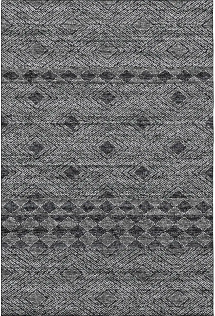 Gray And Black Geometric Washable Area Rug With UV Protection Photo 4