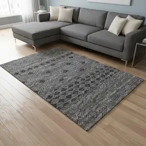 Photo of Gray And Black Geometric Washable Area Rug With UV Protection