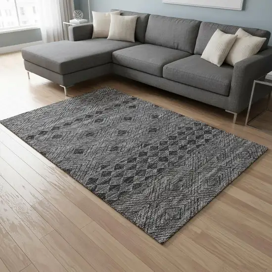 Gray And Black Geometric Washable Area Rug With UV Protection Photo 1