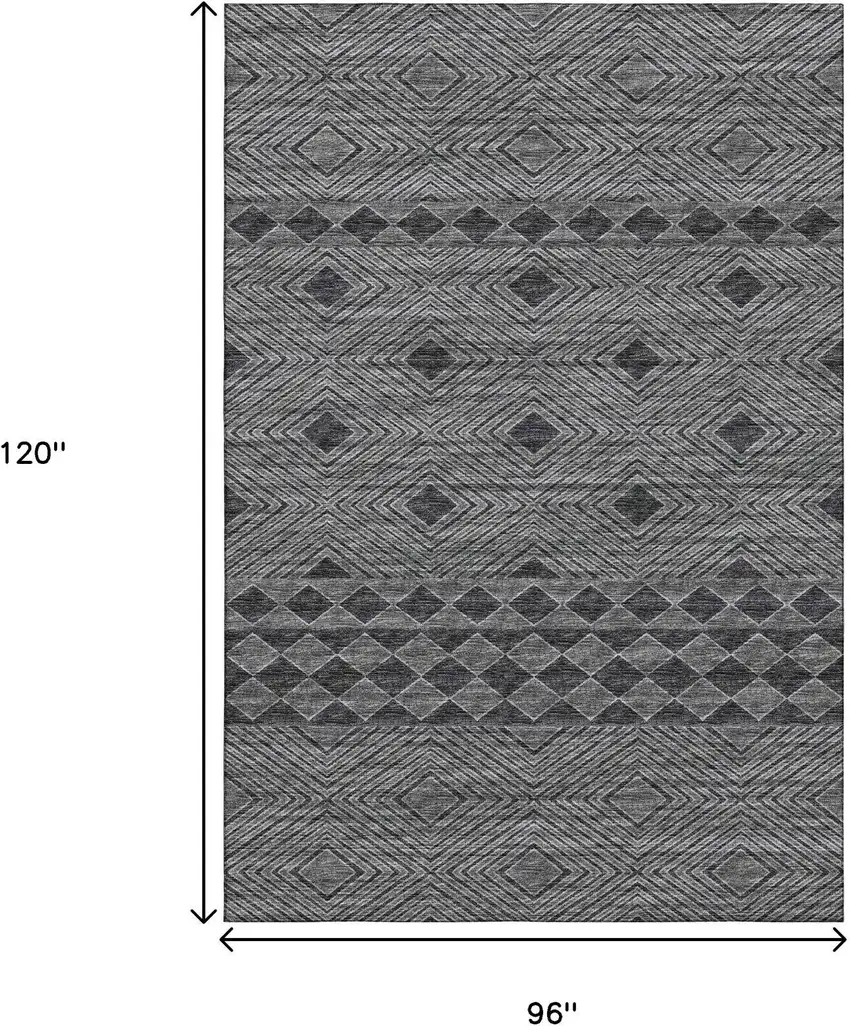 Gray And Black Geometric Washable Area Rug With UV Protection Photo 8
