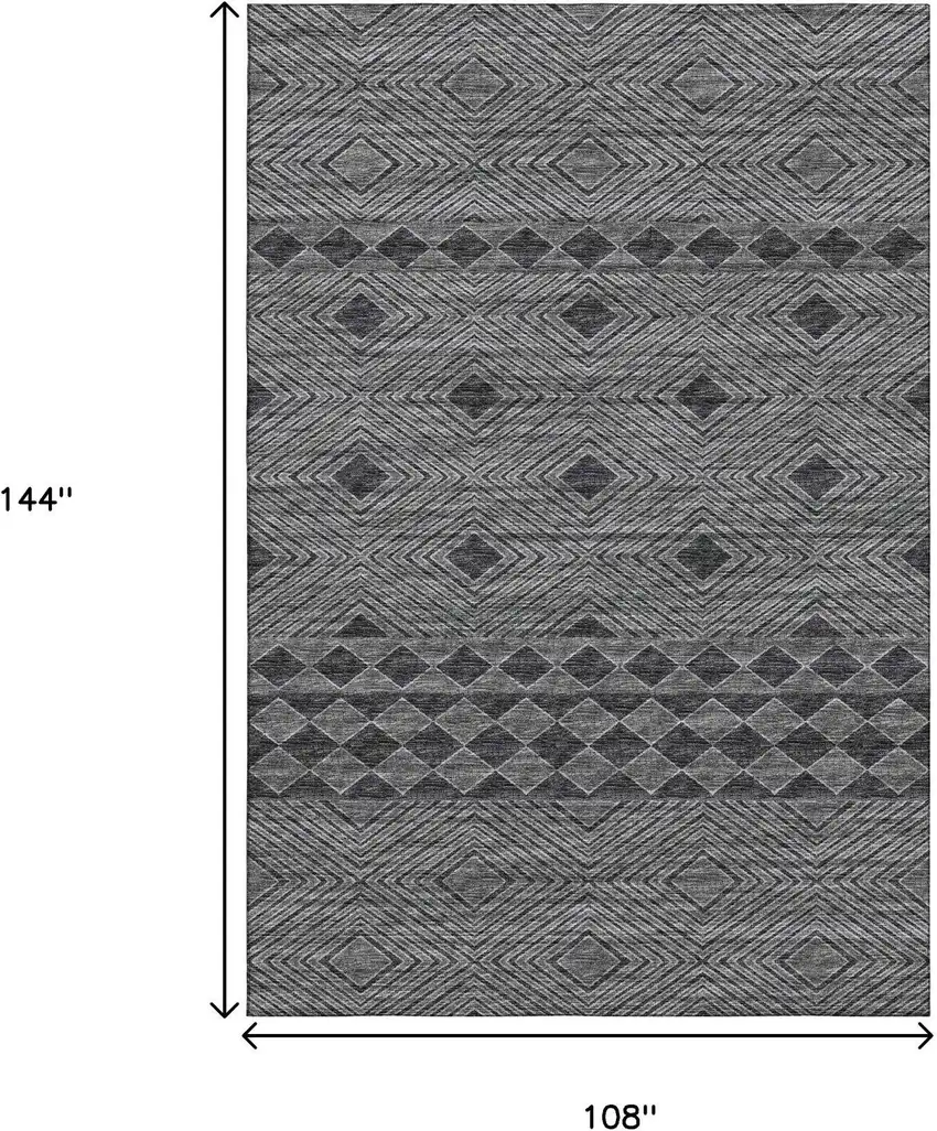 Gray And Black Geometric Washable Area Rug With UV Protection Photo 3