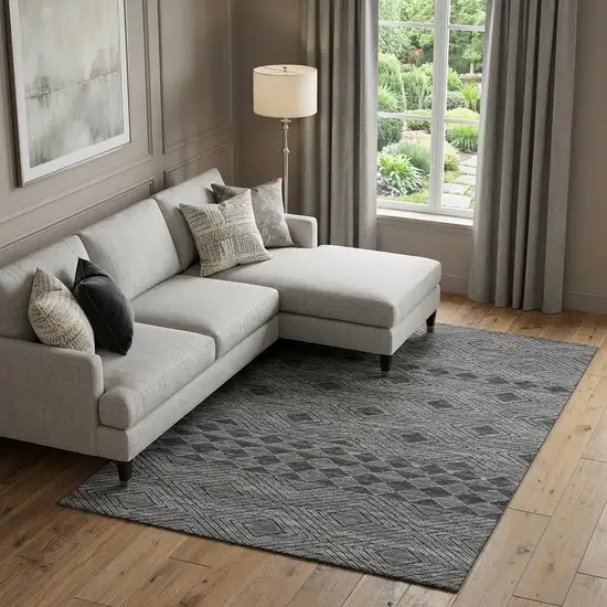 Gray And Black Geometric Washable Area Rug With UV Protection Photo 1