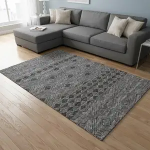 Photo of Gray And Black Geometric Washable Area Rug With UV Protection