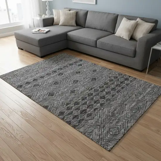 Gray And Black Geometric Washable Area Rug With UV Protection Photo 1