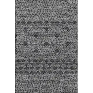 Photo of Gray And Black Geometric Washable Area Rug With UV Protection