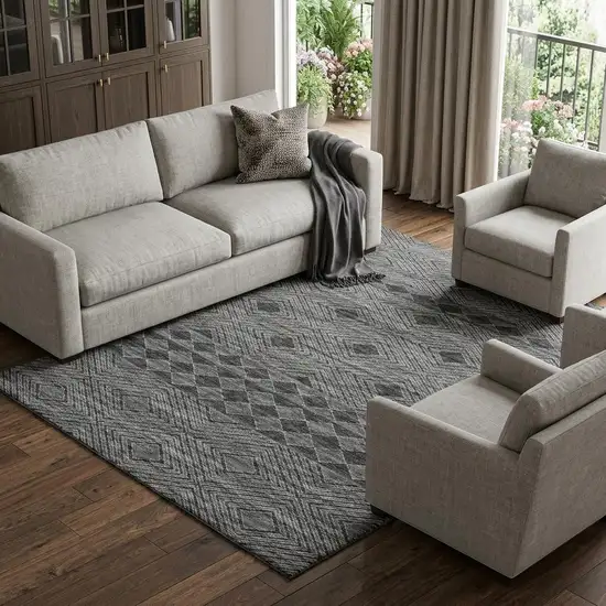 Gray And Black Geometric Washable Area Rug With UV Protection Photo 1