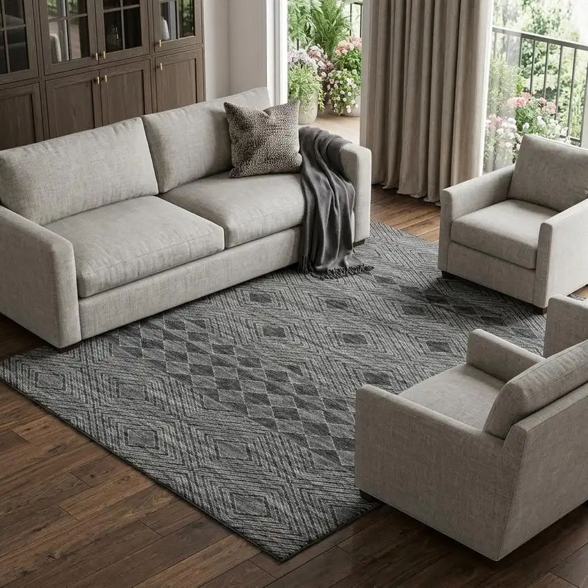 Gray And Black Geometric Washable Area Rug With UV Protection Photo 1