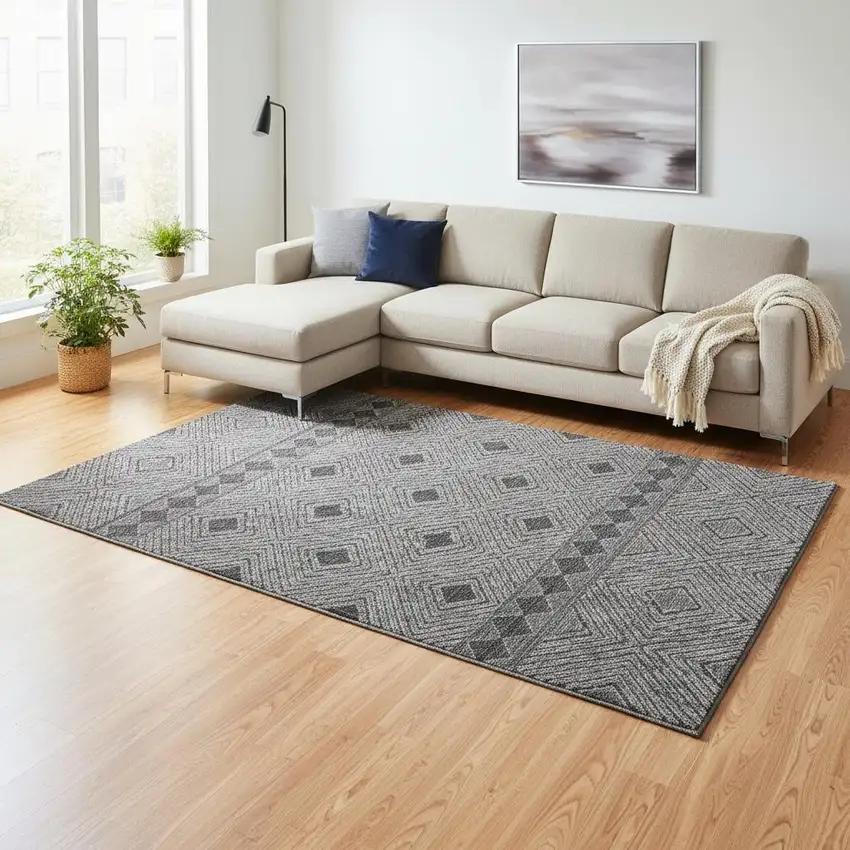 Gray And Black Geometric Washable Area Rug With UV Protection Photo 2