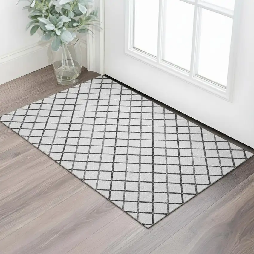Gray And Black Geometric Washable Area Rug With UV Protection Photo 1