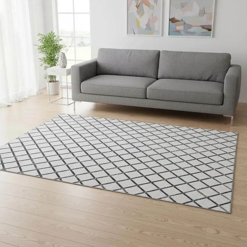 Gray And Black Geometric Washable Area Rug With UV Protection Photo 1