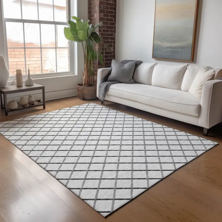 Gray And Black Geometric Washable Area Rug With UV Protection Photo 4