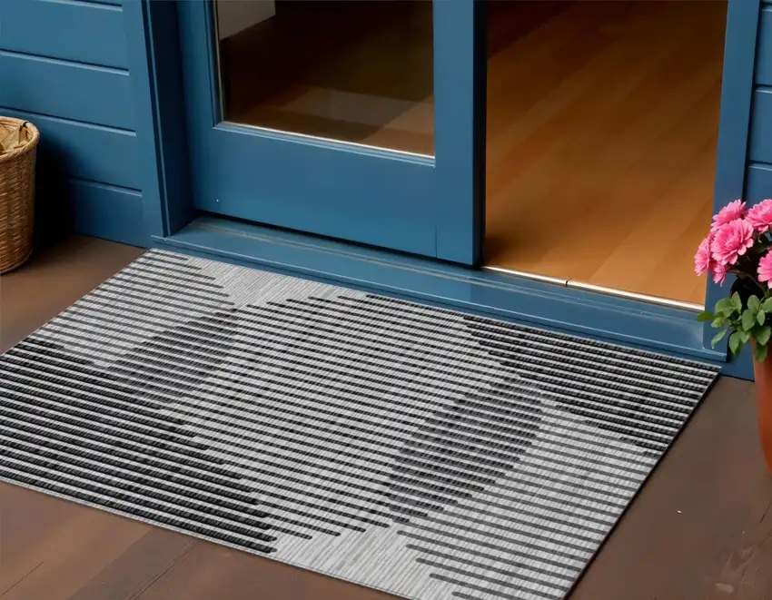 Gray And Black Geometric Washable Indoor Outdoor Area Rug Photo 1