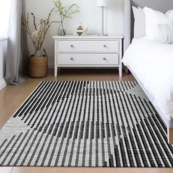 Gray And Black Geometric Washable Indoor Outdoor Area Rug Photo 9
