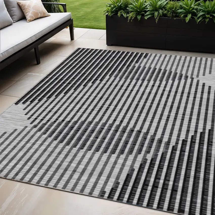 Gray And Black Geometric Washable Indoor Outdoor Area Rug Photo 1