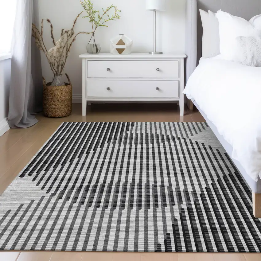 Gray And Black Geometric Washable Indoor Outdoor Area Rug Photo 9