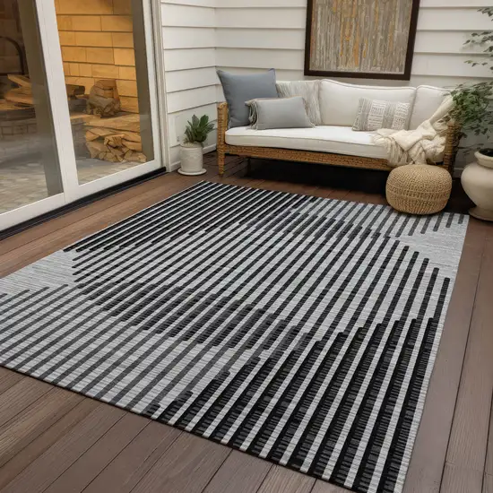 Gray And Black Geometric Washable Indoor Outdoor Area Rug Photo 8