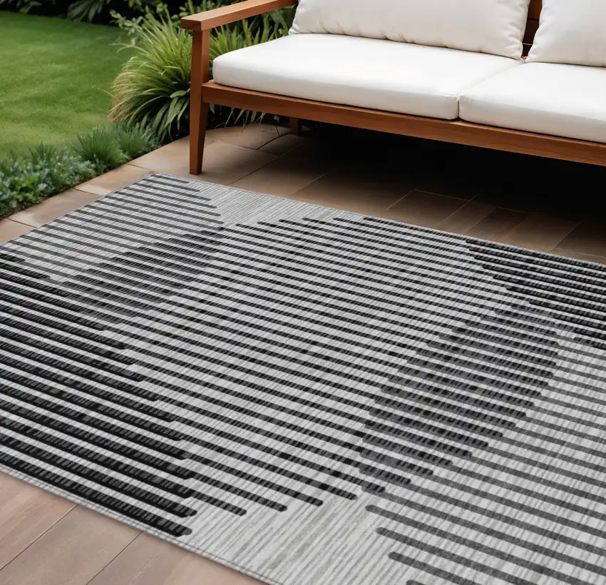 Gray And Black Geometric Washable Indoor Outdoor Area Rug Photo 1