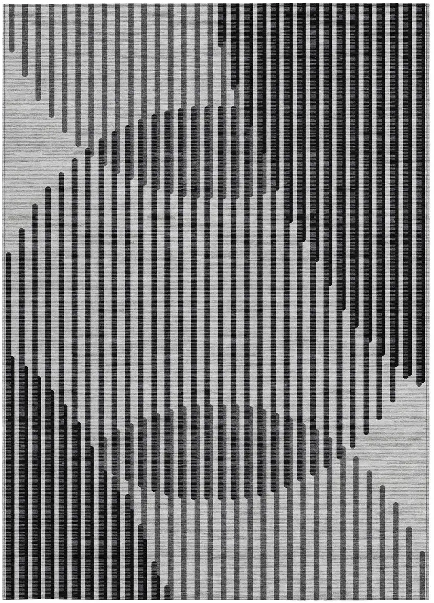 Gray And Black Geometric Washable Indoor Outdoor Area Rug Photo 7