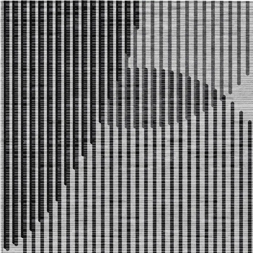 Gray And Black Geometric Washable Indoor Outdoor Area Rug Photo 6