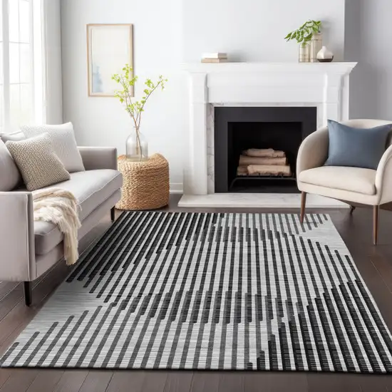 Gray And Black Geometric Washable Indoor Outdoor Area Rug Photo 9