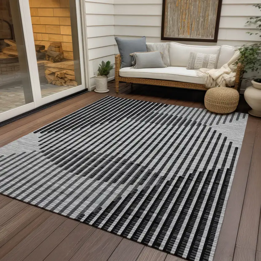 Gray And Black Geometric Washable Indoor Outdoor Area Rug Photo 8