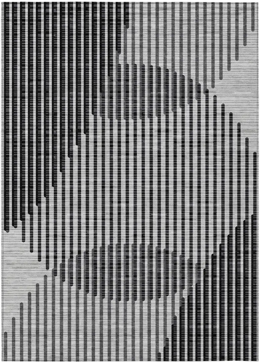 Gray And Black Geometric Washable Indoor Outdoor Area Rug Photo 2